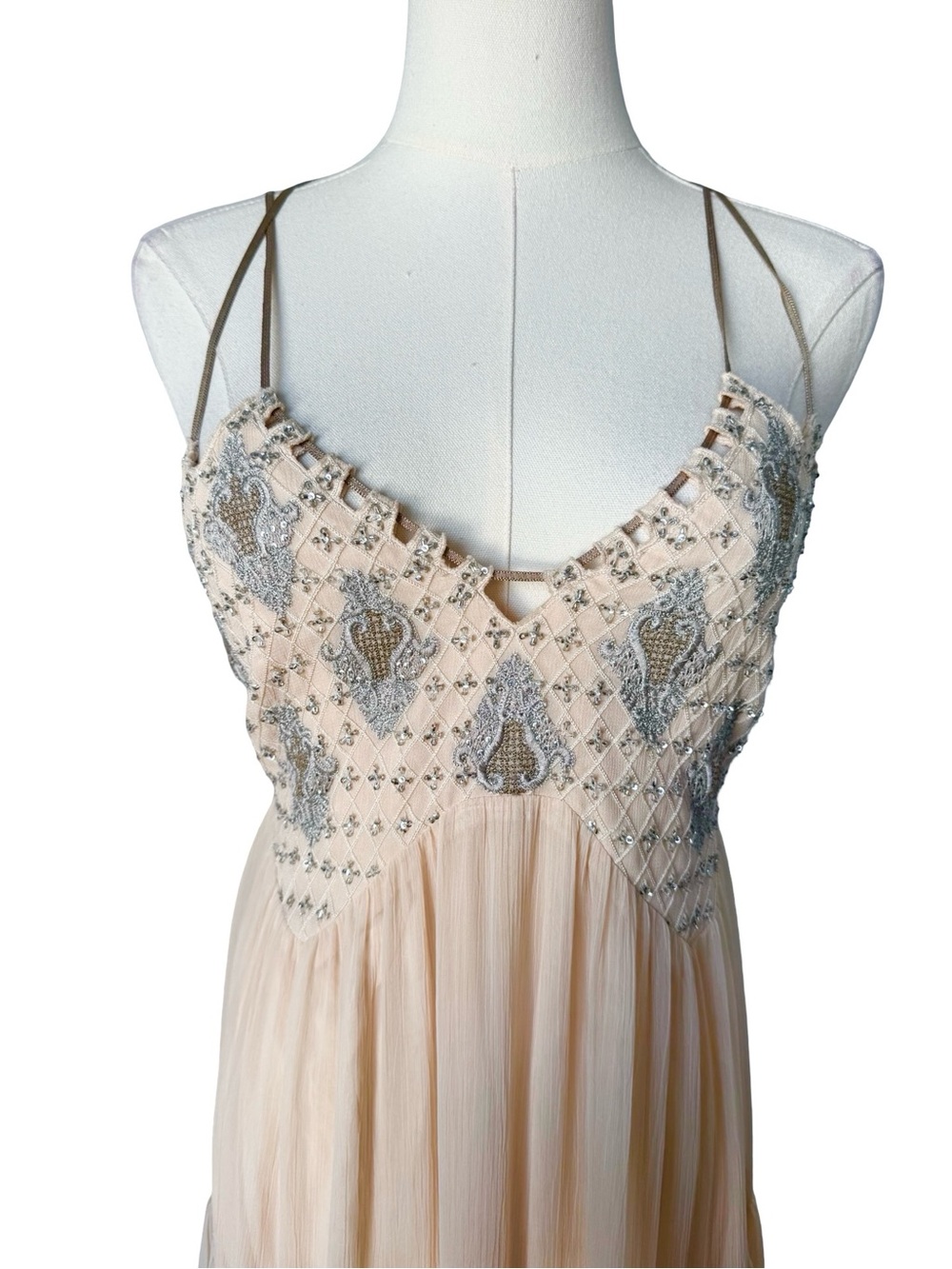 Free People Lost in a Dream Tiered Maxi Dress in Cream/peach Size 2, Rare - Picture 6 of 11